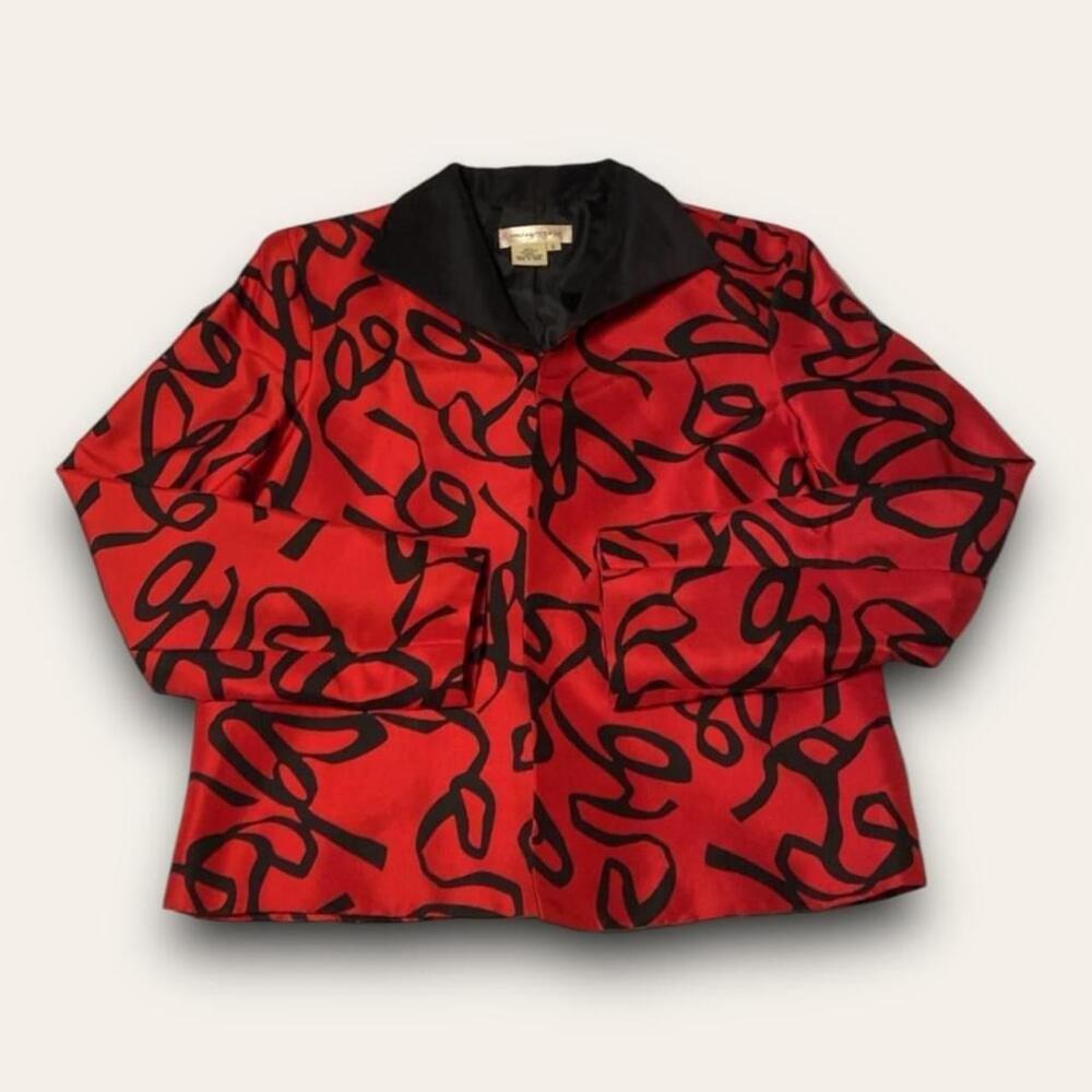Vintage Abstract Blazer Jacket Red Black Collared Transitions Size Small 1990s - Picture 1 of 6